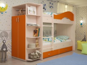 Кровать 2-х ярусная Мая с ящиками и шкафом на латофлексах оранж в Краснокамске - krasnokamsk.magazinmebel.ru | фото