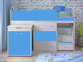 Кровать чердак Малыш 80х180 Дуб молочный, Голубой в Краснокамске - krasnokamsk.magazinmebel.ru | фото