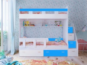Кровать двухъярусная Юниор 1 винтерберг-белый с голубым в Краснокамске - krasnokamsk.magazinmebel.ru | фото