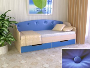 Кровать Юниор Тип 2 дуб молочный/синий 800х1600 в Краснокамске - krasnokamsk.magazinmebel.ru | фото